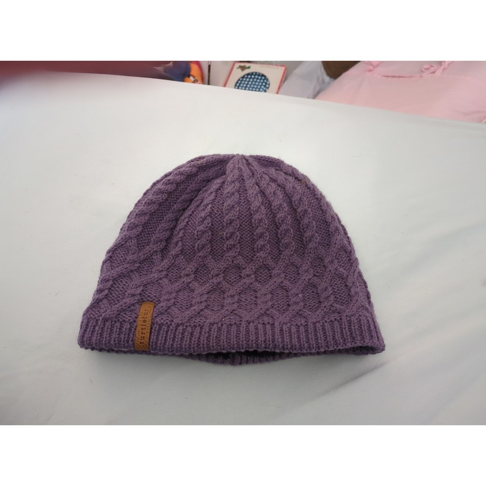 Turtlefur‎ Beanie Hat Women's Merino Wool Cable Knit Fleece Lined Purple